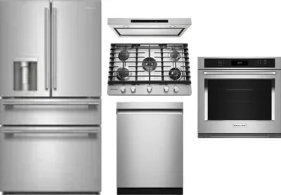 5 Piece Package Includes Refrigerator, Cooktop, Wall Oven, Hood And Dishwasher
