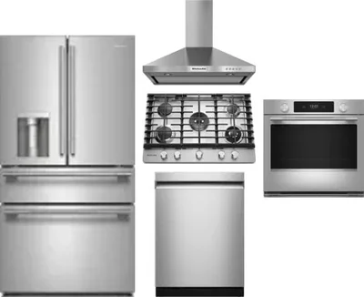 5 Piece Package Includes Refrigerator, Cooktop, Wall Oven, Hood And Dishwasher
