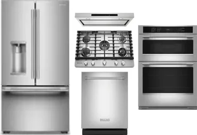 5 Piece Package Includes Refrigerator, Cooktop, Wall Oven, Hood And Dishwasher