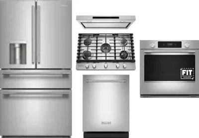5 Piece Package Includes Refrigerator, Cooktop, Wall Oven, Hood And Dishwasher
