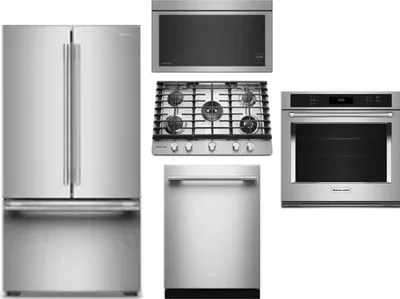 5 Piece Package Includes Refrigerator, Cooktop, Wall Oven, Microwave And Dishwasher