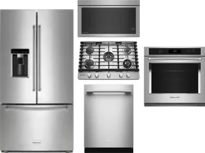 5 Piece Package Includes Refrigerator, Cooktop, Wall Oven, Microwave And Dishwasher