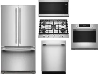 5 Piece Package Includes Refrigerator, Cooktop, Wall Oven, Microwave And Dishwasher