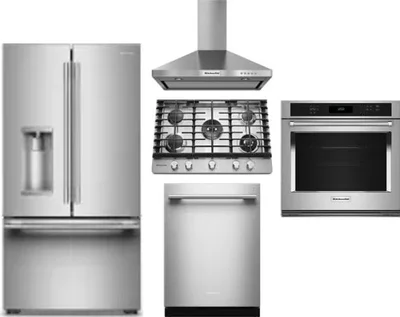 5 Piece Package Includes Refrigerator, Cooktop, Wall Oven, Hood And Dishwasher
