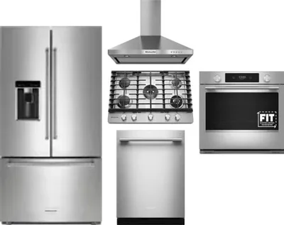 5 Piece Package Includes Refrigerator, Cooktop, Wall Oven, Hood And Dishwasher