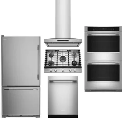 5 Piece Package Includes Refrigerator, Cooktop, Wall Oven, Hood And Dishwasher