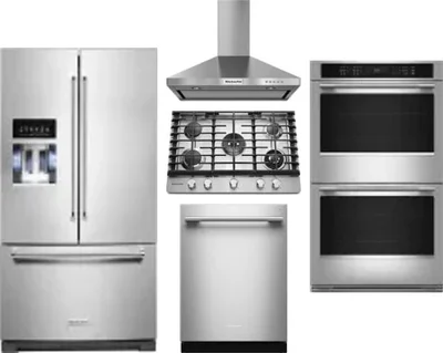 5 Piece Package Includes Refrigerator, Cooktop, Wall Oven, Hood And Dishwasher