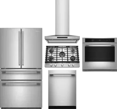 5 Piece Package Includes Refrigerator, Cooktop, Wall Oven, Hood And Dishwasher