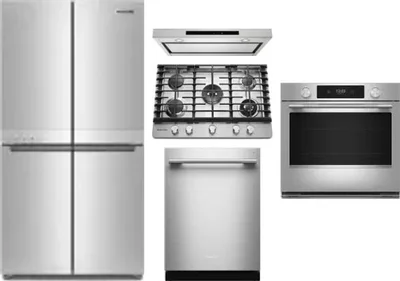 5 Piece Package Includes Refrigerator, Cooktop, Wall Oven, Hood And Dishwasher