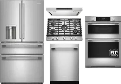 5 Piece Package Includes Refrigerator, Cooktop, Wall Oven, Hood And Dishwasher