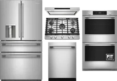 5 Piece Package Includes Refrigerator, Cooktop, Wall Oven, Hood And Dishwasher