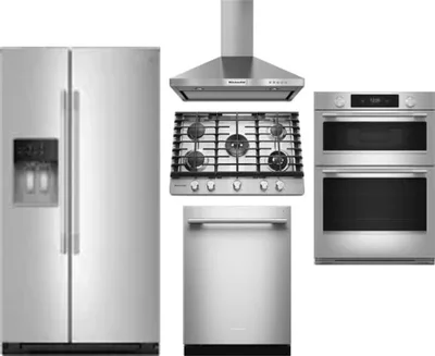 5 Piece Package Includes Refrigerator, Cooktop, Wall Oven, Hood And Dishwasher