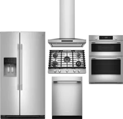5 Piece Package Includes Refrigerator, Cooktop, Wall Oven, Hood And Dishwasher