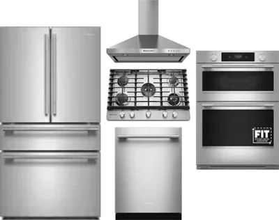 5 Piece Package Includes Refrigerator, Cooktop, Wall Oven, Hood And Dishwasher