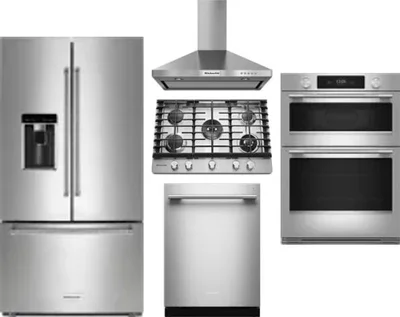 5 Piece Package Includes Refrigerator, Cooktop, Wall Oven, Hood And Dishwasher