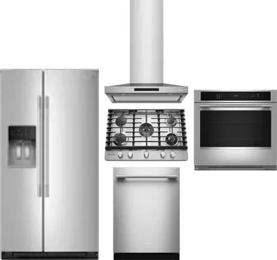 5 Piece Package Includes Refrigerator, Cooktop, Wall Oven, Hood And Dishwasher