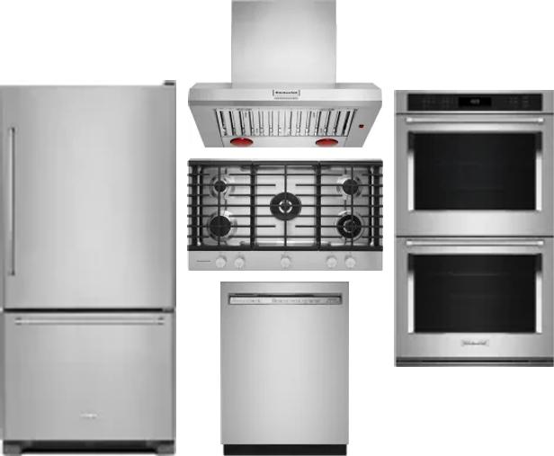 5 Piece Package Includes Refrigerator, Cooktop, Wall Oven, Hood And Dishwasher