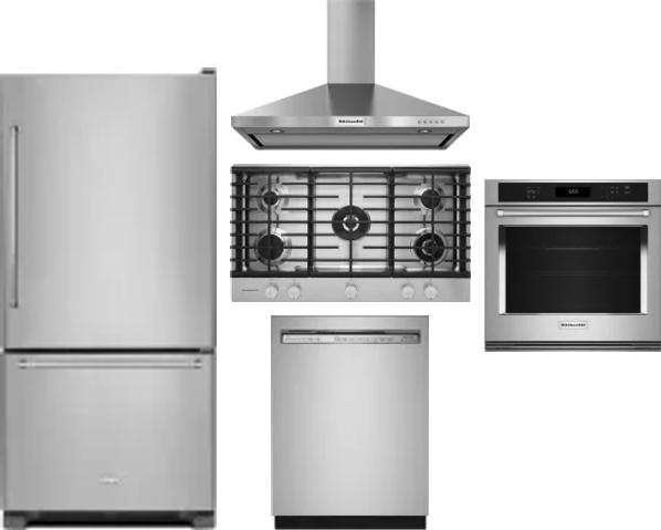 5 Piece Package Includes Refrigerator, Cooktop, Wall Oven, Hood And Dishwasher