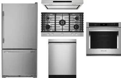 5 Piece Package Includes Refrigerator, Cooktop, Wall Oven, Hood And Dishwasher