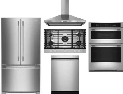 5 Piece Package Includes Refrigerator, Cooktop, Wall Oven, Hood And Dishwasher