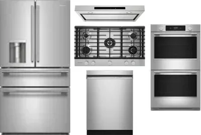 5 Piece Package Includes Refrigerator, Cooktop, Wall Oven, Hood And Dishwasher