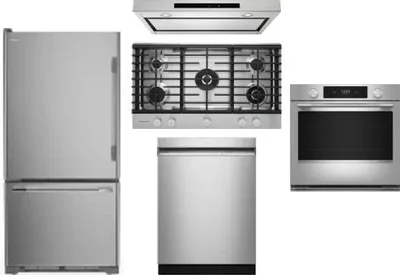5 Piece Package Includes Refrigerator, Cooktop, Wall Oven, Hood And Dishwasher