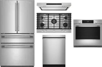 5 Piece Package Includes Refrigerator, Cooktop, Wall Oven, Hood And Dishwasher