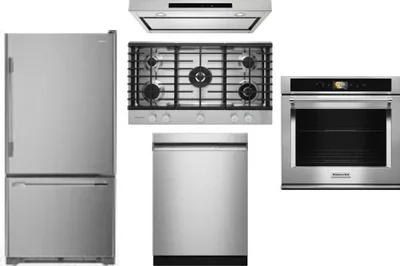 5 Piece Package Includes Refrigerator, Cooktop, Wall Oven, Hood And Dishwasher