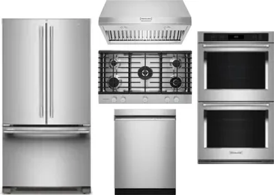 5 Piece Package Includes Refrigerator, Cooktop, Wall Oven, Hood And Dishwasher