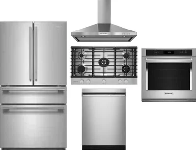 5 Piece Package Includes Refrigerator, Cooktop, Wall Oven, Hood And Dishwasher