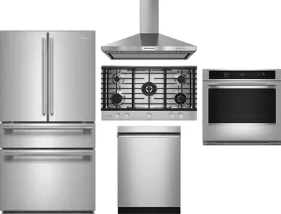 5 Piece Package Includes Refrigerator, Cooktop, Wall Oven, Hood And Dishwasher