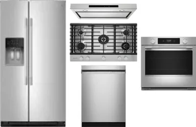 5 Piece Package Includes Refrigerator, Cooktop, Wall Oven, Hood And Dishwasher