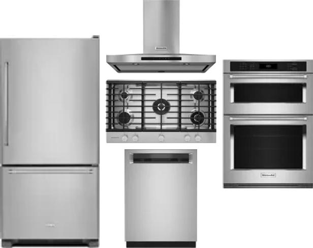 5 Piece Package Includes Refrigerator, Cooktop, Wall Oven, Hood And Dishwasher