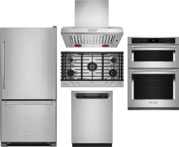 5 Piece Package Includes Refrigerator, Cooktop, Wall Oven, Hood And Dishwasher