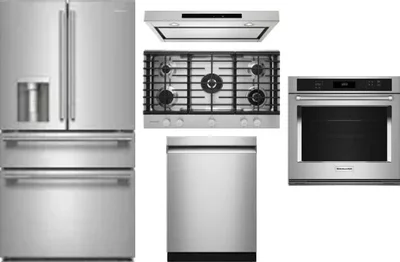 5 Piece Package Includes Refrigerator, Cooktop, Wall Oven, Hood And Dishwasher