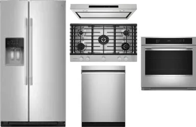5 Piece Package Includes Refrigerator, Cooktop, Wall Oven, Hood And Dishwasher