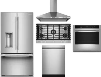 5 Piece Package Includes Refrigerator, Cooktop, Wall Oven, Hood And Dishwasher