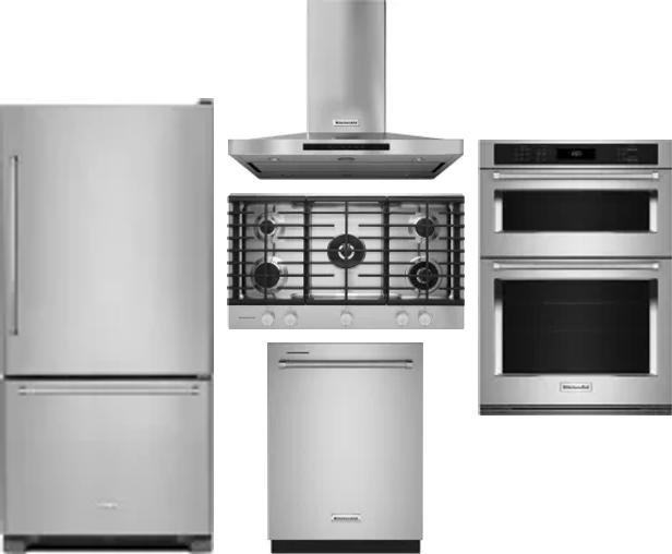 5 Piece Package Includes Refrigerator, Cooktop, Wall Oven, Hood And Dishwasher