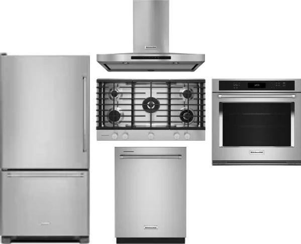 5 Piece Package Includes Refrigerator, Cooktop, Wall Oven, Hood And Dishwasher