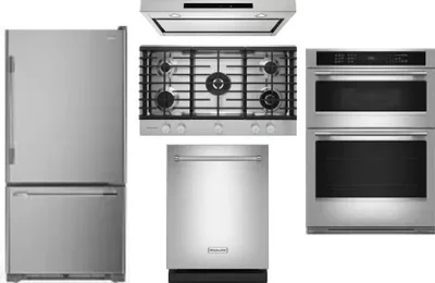 5 Piece Package Includes Refrigerator, Cooktop, Wall Oven, Hood And Dishwasher