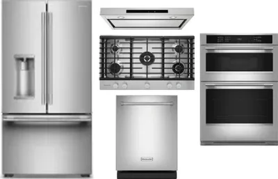 5 Piece Package Includes Refrigerator, Cooktop, Wall Oven, Hood And Dishwasher