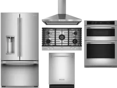 5 Piece Package Includes Refrigerator, Cooktop, Wall Oven, Hood And Dishwasher