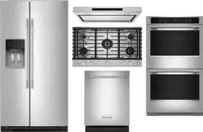 5 Piece Package Includes Refrigerator, Cooktop, Wall Oven, Hood And Dishwasher