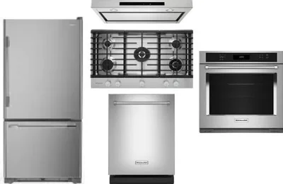 5 Piece Package Includes Refrigerator, Cooktop, Wall Oven, Hood And Dishwasher