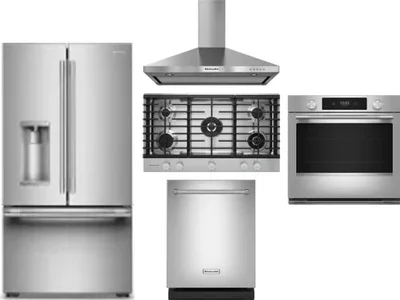 5 Piece Package Includes Refrigerator, Cooktop, Wall Oven, Hood And Dishwasher