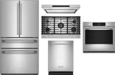 5 Piece Package Includes Refrigerator, Cooktop, Wall Oven, Hood And Dishwasher