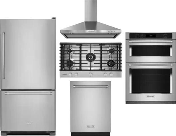 5 Piece Package Includes Refrigerator, Cooktop, Wall Oven, Hood And Dishwasher