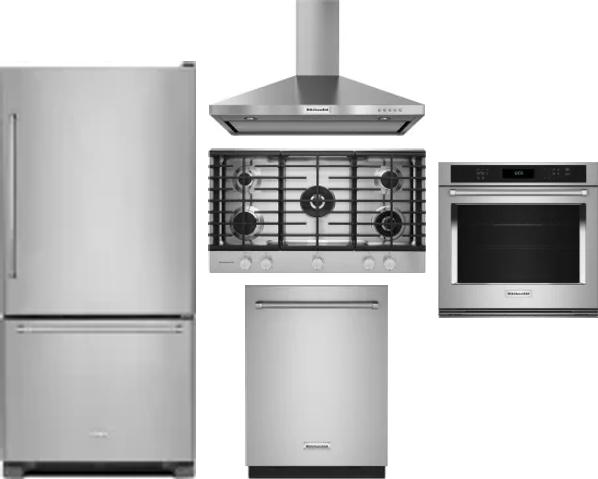 5 Piece Package Includes Refrigerator, Cooktop, Wall Oven, Hood And Dishwasher
