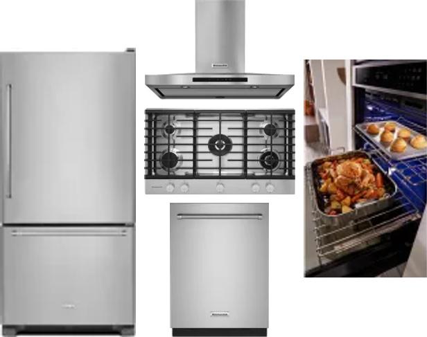 5 Piece Package Includes Refrigerator, Cooktop, Wall Oven, Hood And Dishwasher