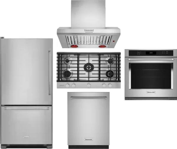 5 Piece Package Includes Refrigerator, Cooktop, Wall Oven, Hood And Dishwasher